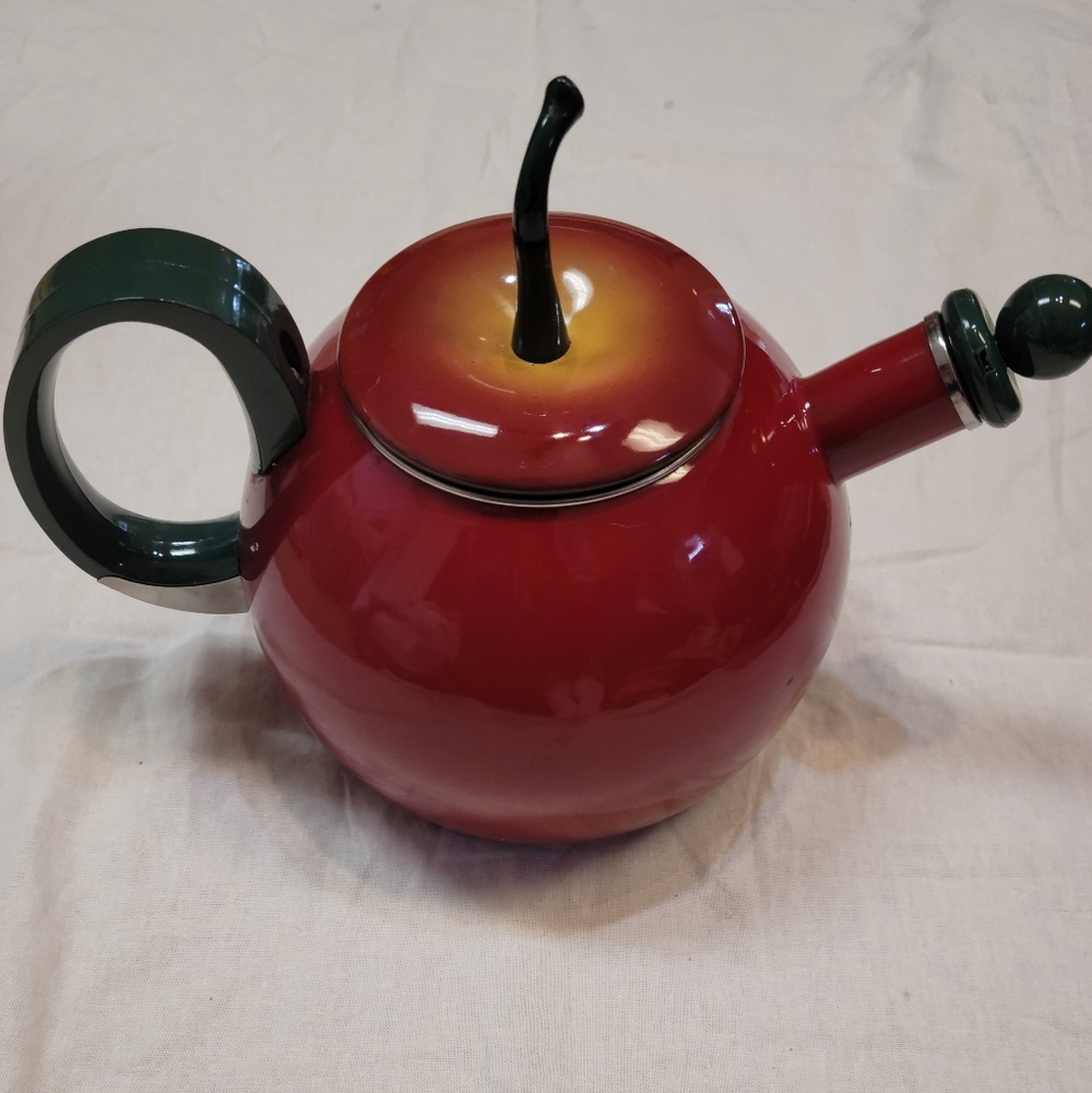 Vintage Copco Whistling Red Apple Tea Kettle